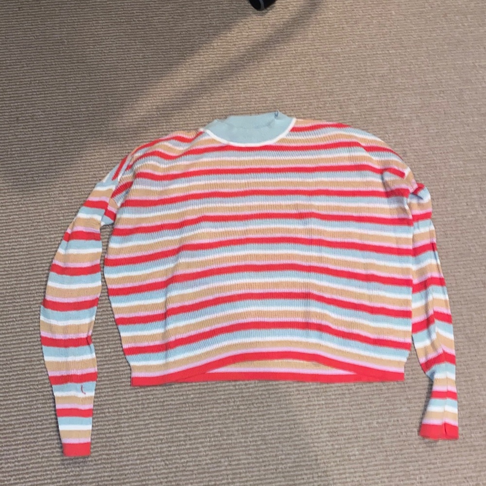 colorful mock neck sweater